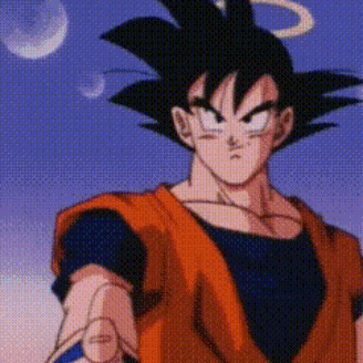 a close up of a dragon ball z character with a halo on his head