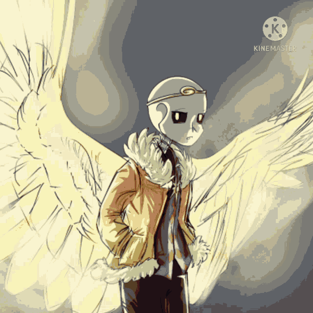a drawing of a person with wings that says kinemaster on it