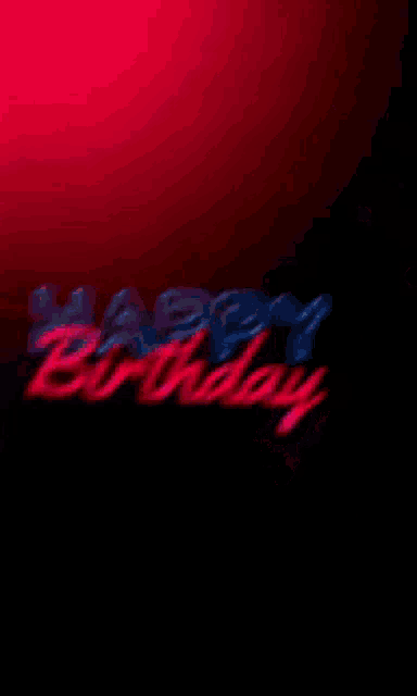a neon sign that says happy birthday with a cake and candle