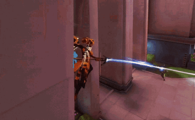 a video game screen shows a character holding a spear