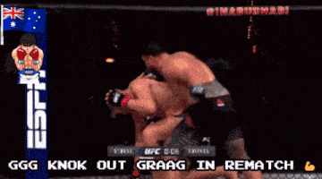 two men are fighting in a boxing ring with the words ggg knok out graag in rematch