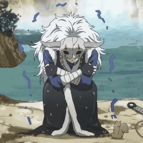 a cartoon character with a mask on his face is sitting on the beach