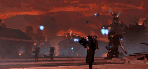 a video game scene with a soldier standing in front of a building that says ff