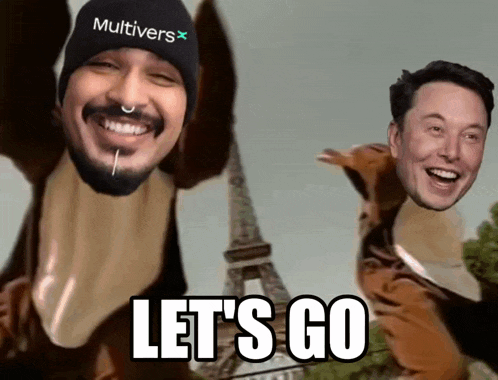 a man wearing a hat that says " multivers " is next to a man wearing a bear costume