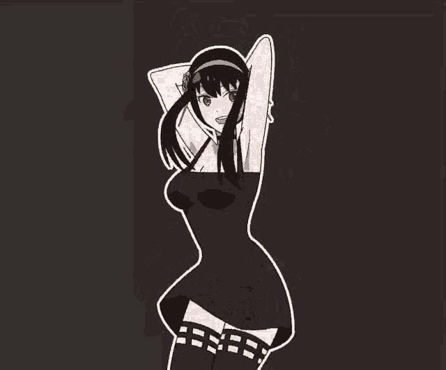 a black and white drawing of a girl with long hair