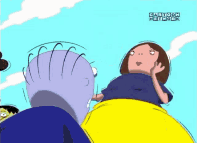 cartoon network shows a cartoon of a woman riding a purple monster
