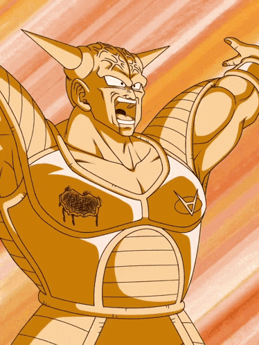 a drawing of a man in a gold armor with a triangle on his chest