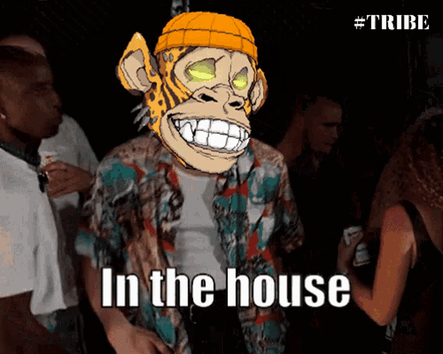 a picture of a man with a monkey on his head and the caption in the house