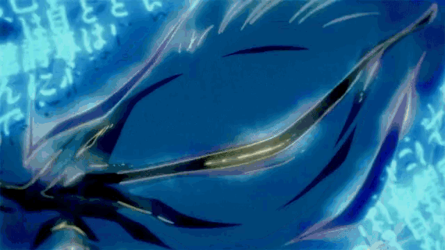 a blue background with chinese writing on it and a sword in the middle