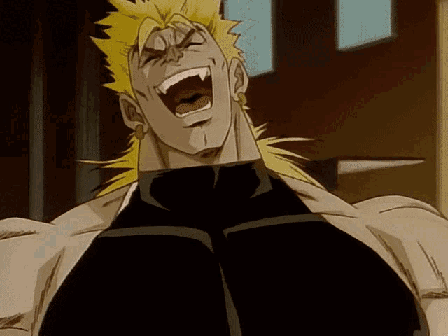 a cartoon character laughing with his mouth open