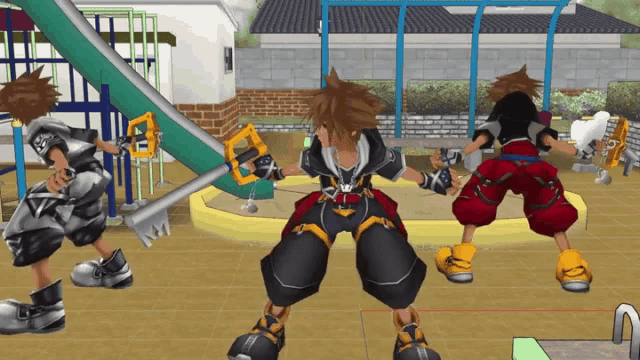 sora from kingdom hearts is holding a sword and a key