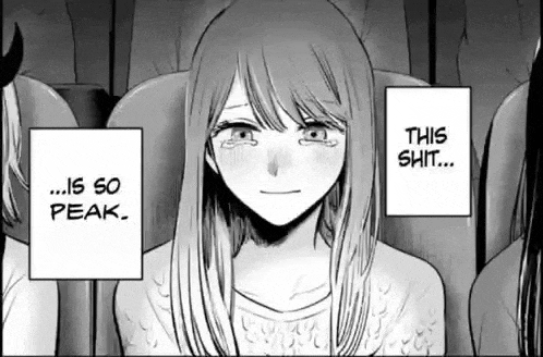 a black and white drawing of a girl crying in a theater .