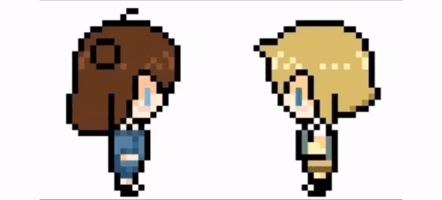 a pixel art drawing of a girl and a boy standing next to each other