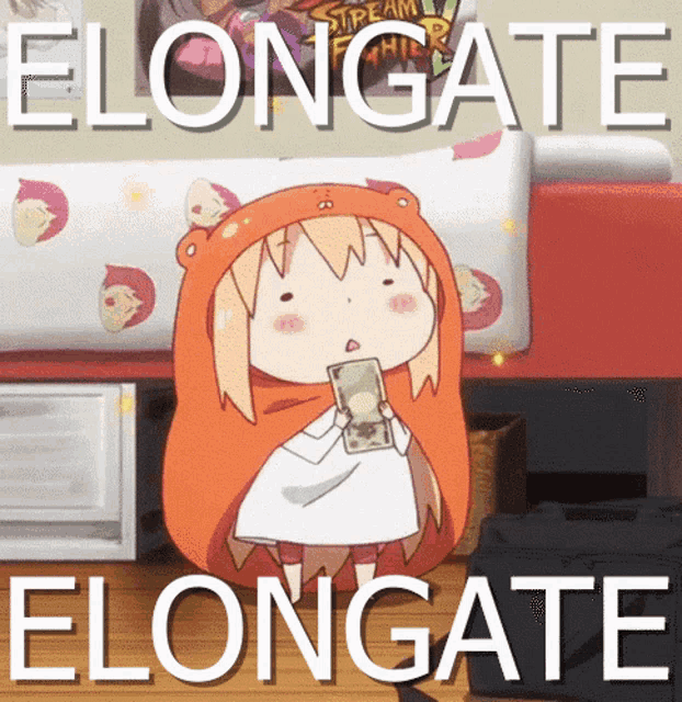 a picture of a girl in a bear hood with the words elongate elongate