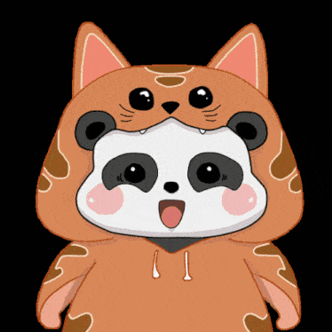 a cartoon of a panda wearing a cat outfit