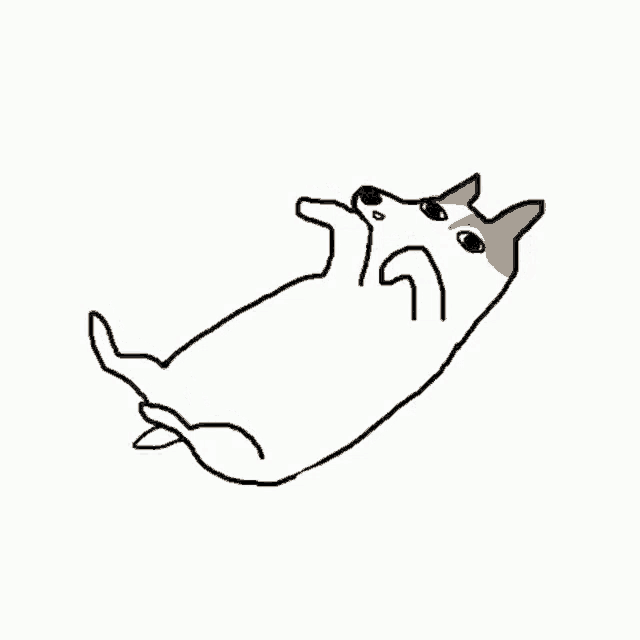 a drawing of a dog laying on its back on its back .