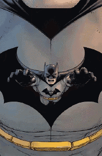 a drawing of batman flying through the air with his arms outstretched
