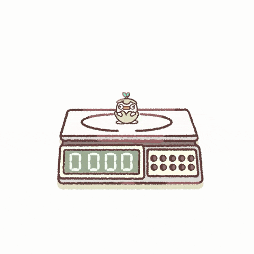 a cartoon drawing of a scale that says smol on the screen