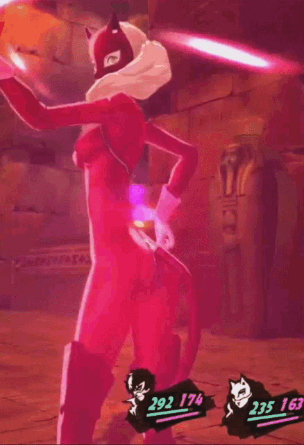 a video game character has a score of 235 163 on her screen