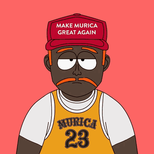 a cartoon character wearing a make murica great again hat
