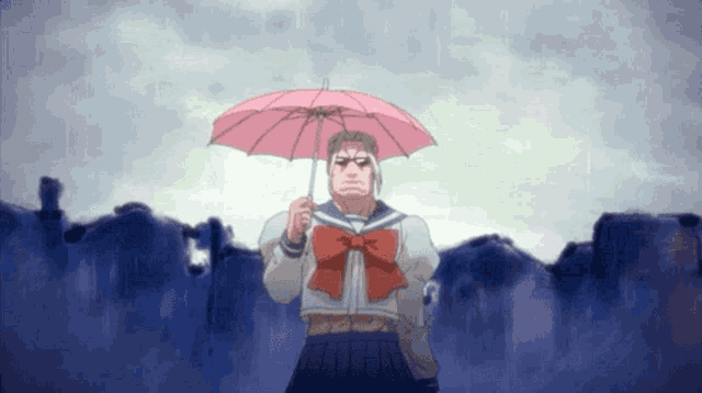 a man in a sailor outfit is holding an umbrella