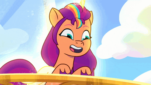a cartoon pony with a rainbow mane and tail