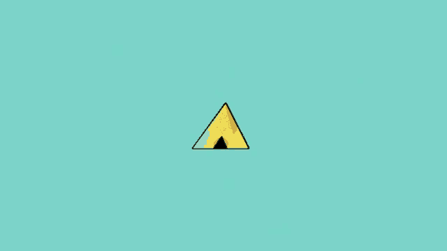 a yellow triangle on a blue background