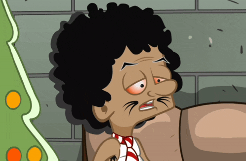 a cartoon drawing of a man with curly hair