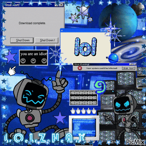 a collage of computer screens with one that says lol on it