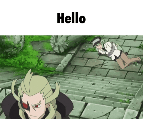 a cartoon of a man tied up with the word hello above him