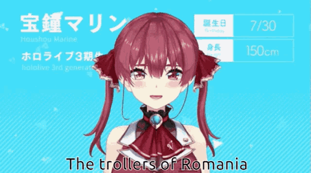 a picture of a girl with red hair and the words " the trollers of romania " on the bottom