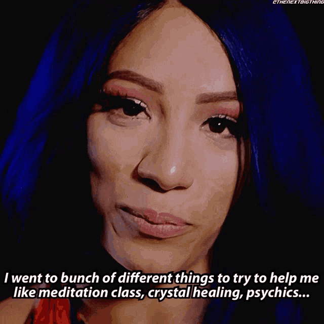 a woman with blue hair says i went to bunch of different things to try to help me like meditation class