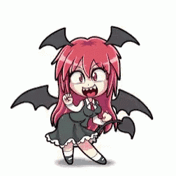 a cartoon of a girl with glasses and bat wings is screaming .