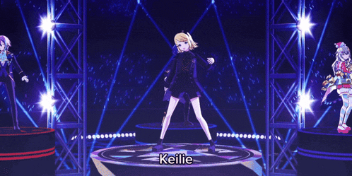 a couple of anime characters are standing next to each other with the name keilie on the bottom