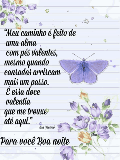 a purple butterfly is on a piece of paper with a quote in portuguese