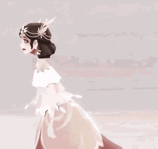 a drawing of a woman wearing a white dress and pearls
