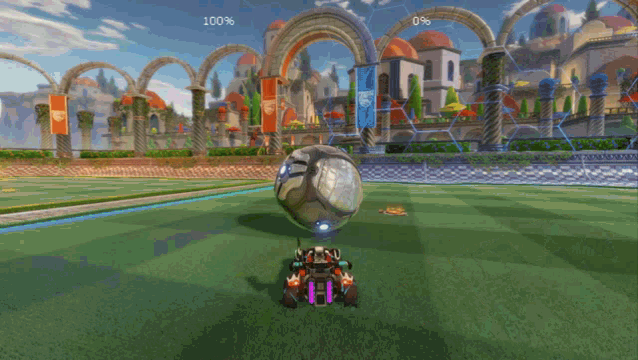 a rocket league game is being played with a score of 100 %