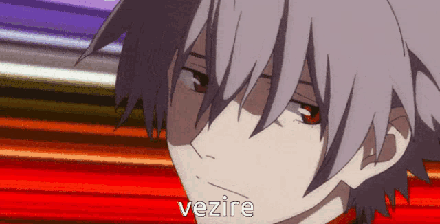 a close up of a person 's face with the word vezire written on the bottom