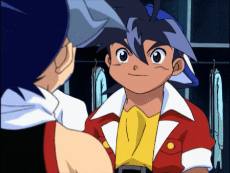 a boy in a red jacket and yellow shirt looks at another boy