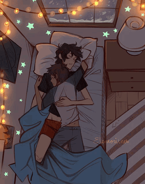 a drawing of a couple sleeping with the name elentori.net on the bottom right