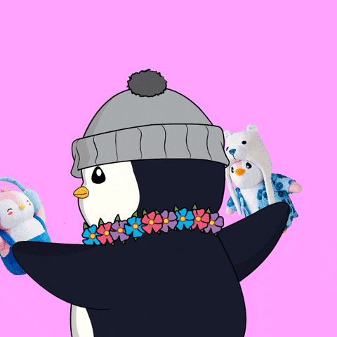 a penguin holding two stuffed penguins with the words " it 's dangerous to go " on the bottom