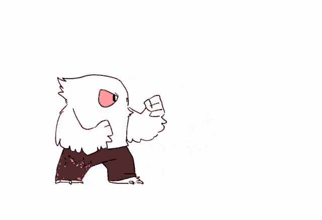 a drawing of a white bear with red pants and a red tail