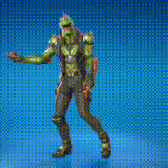 a cartoon character is standing on one leg on a blue background holding a sword .