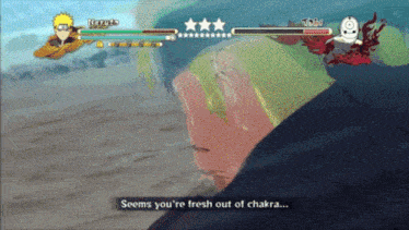 a screenshot of a video game with the words seems you 're fresh out of chakra below it