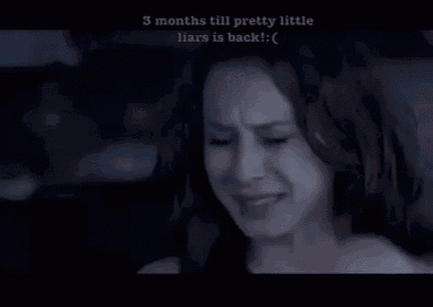 a woman in a dark room with the words 3 months till pretty little liars is back on the bottom