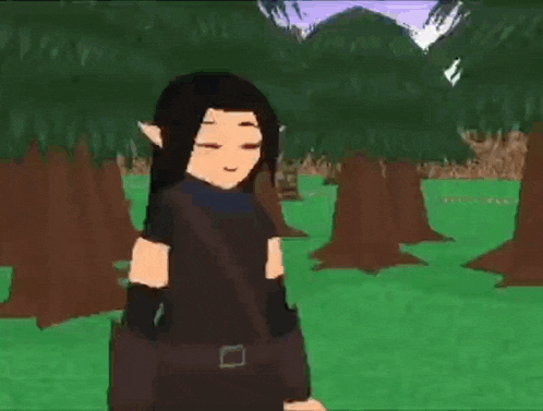 a cartoon of a woman standing in a forest