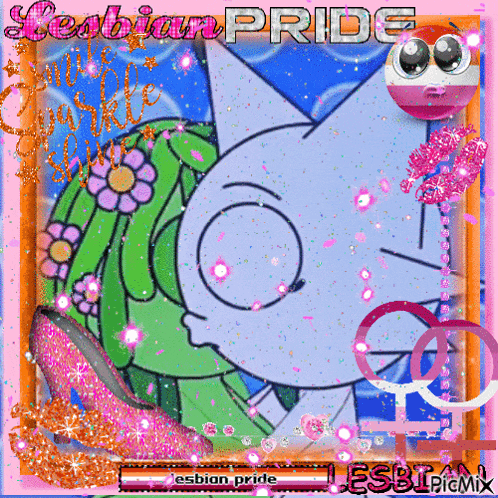 a picture of a cartoon cat with the words lesbian pride written on it