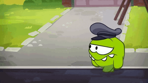 a cartoon character wearing a police hat is standing on a sidewalk