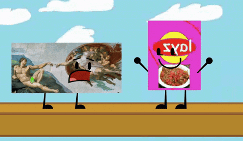 a drawing of a man and a drawing of a potato chip that says sydi