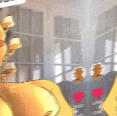 a blurred image of a cartoon character with a red heart on his chest